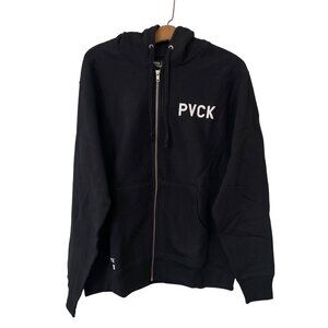 PVCK Zip Up Hoodie Sweatshirt Men Size Medium Solid Black Cotton Athleisure NEW
